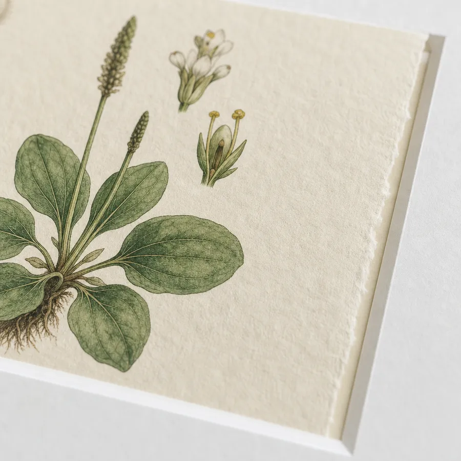 A botanical print on deckled fine-art paper inside a white mat